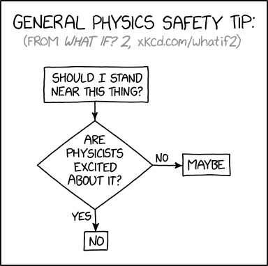 In general, avoid exposure to any temperatures, pressures, particle energies, or states of matter that physicists think are neat.